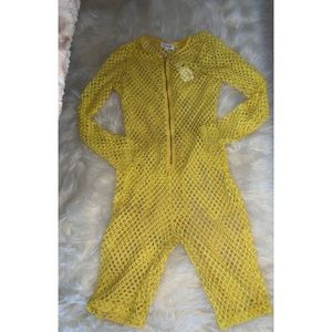 Yellow Fish Net Romper Cover Up